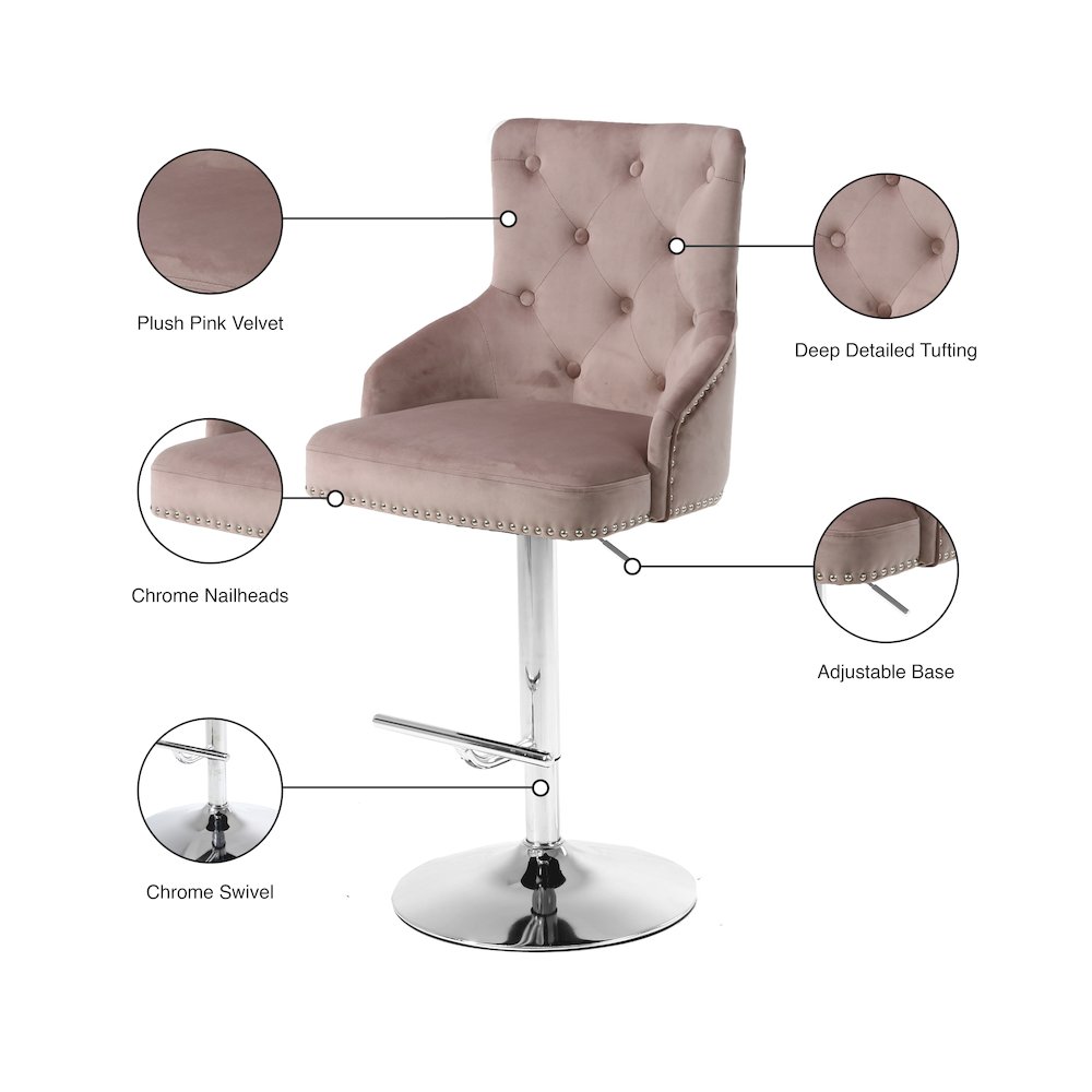 Claude Pink Velvet Adjustable Stool. Picture 6