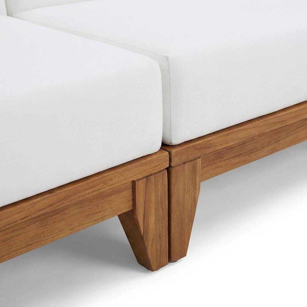 White Fabric Outdoor Patio Modular Sectional With Acacia Wood Finish. Picture 6
