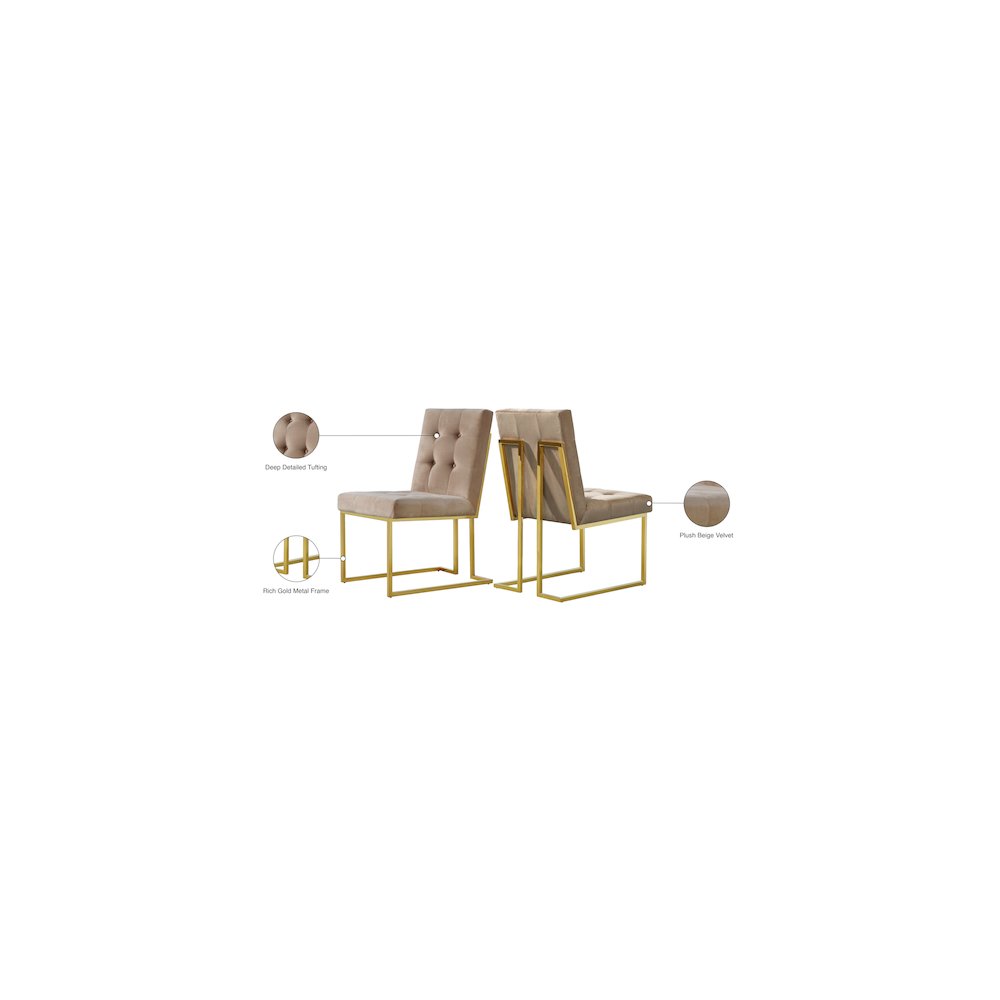 Pierre Beige Velvet Dining Chair, Set of 2. Picture 5