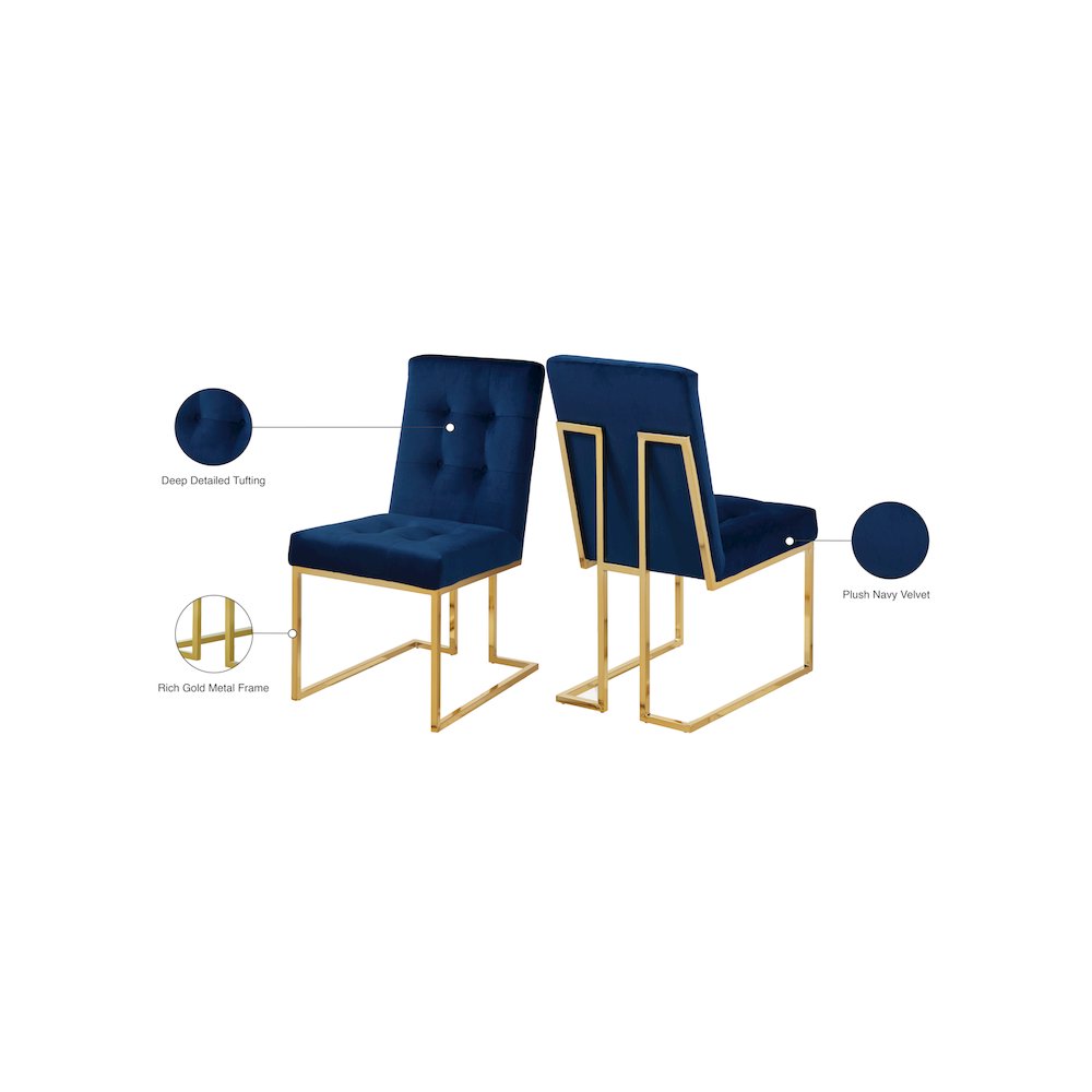 Pierre Navy Velvet Dining Chair, Set of 2. Picture 5
