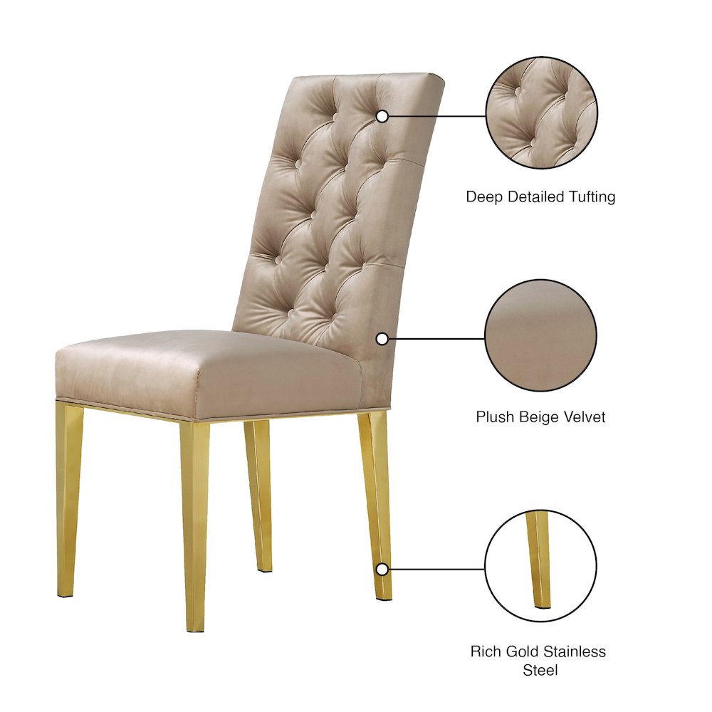 Capri Beige Velvet Dining Chair, Set of 2. Picture 4