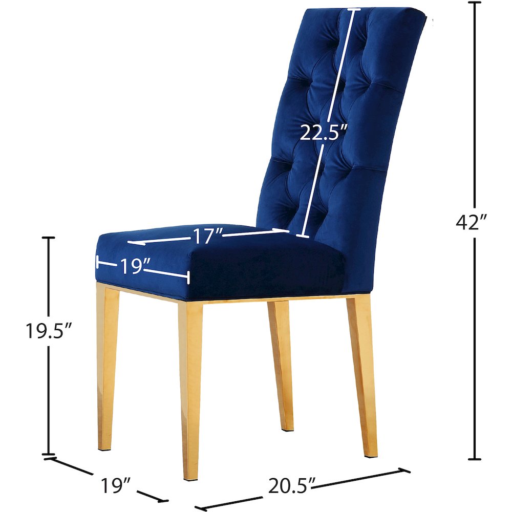Capri Navy Velvet Dining Chair, Set of 2. Picture 3