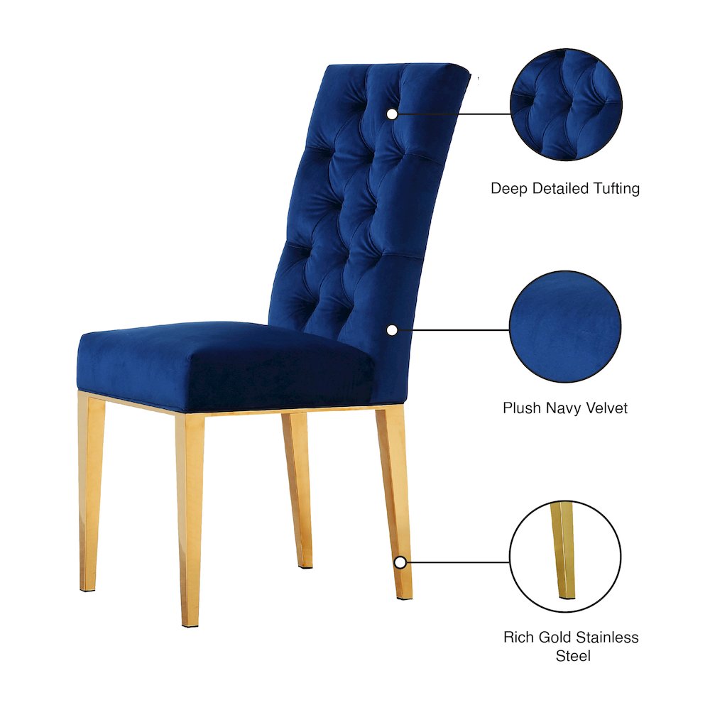 Capri Navy Velvet Dining Chair, Set of 2. Picture 4