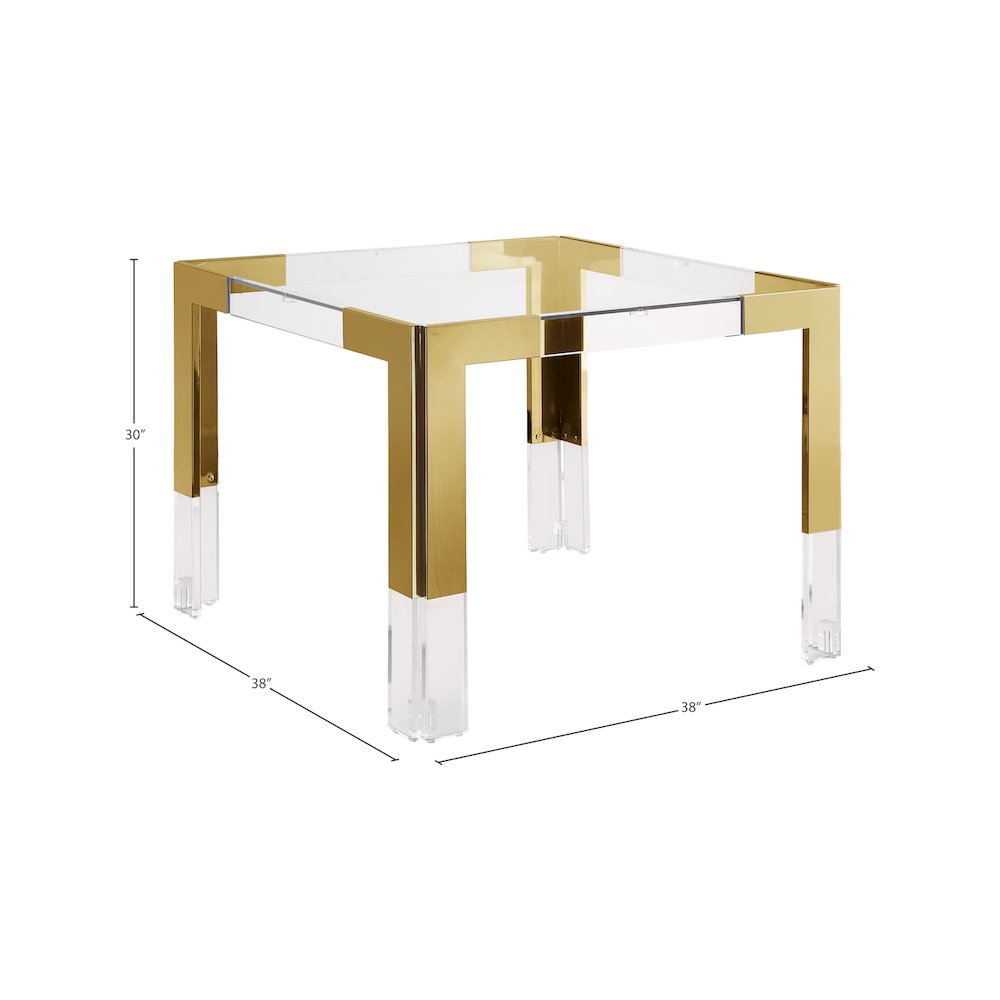 Casper 38" Gold GlassTop, Acrylic And Steel Base Dining / Game Table. Picture 4