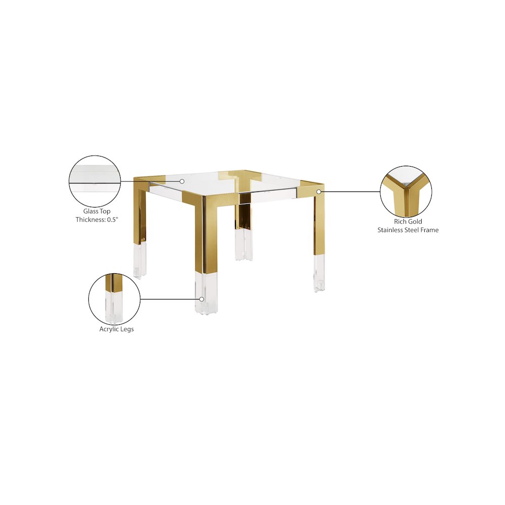 Casper 38" Gold GlassTop, Acrylic And Steel Base Dining / Game Table. Picture 5