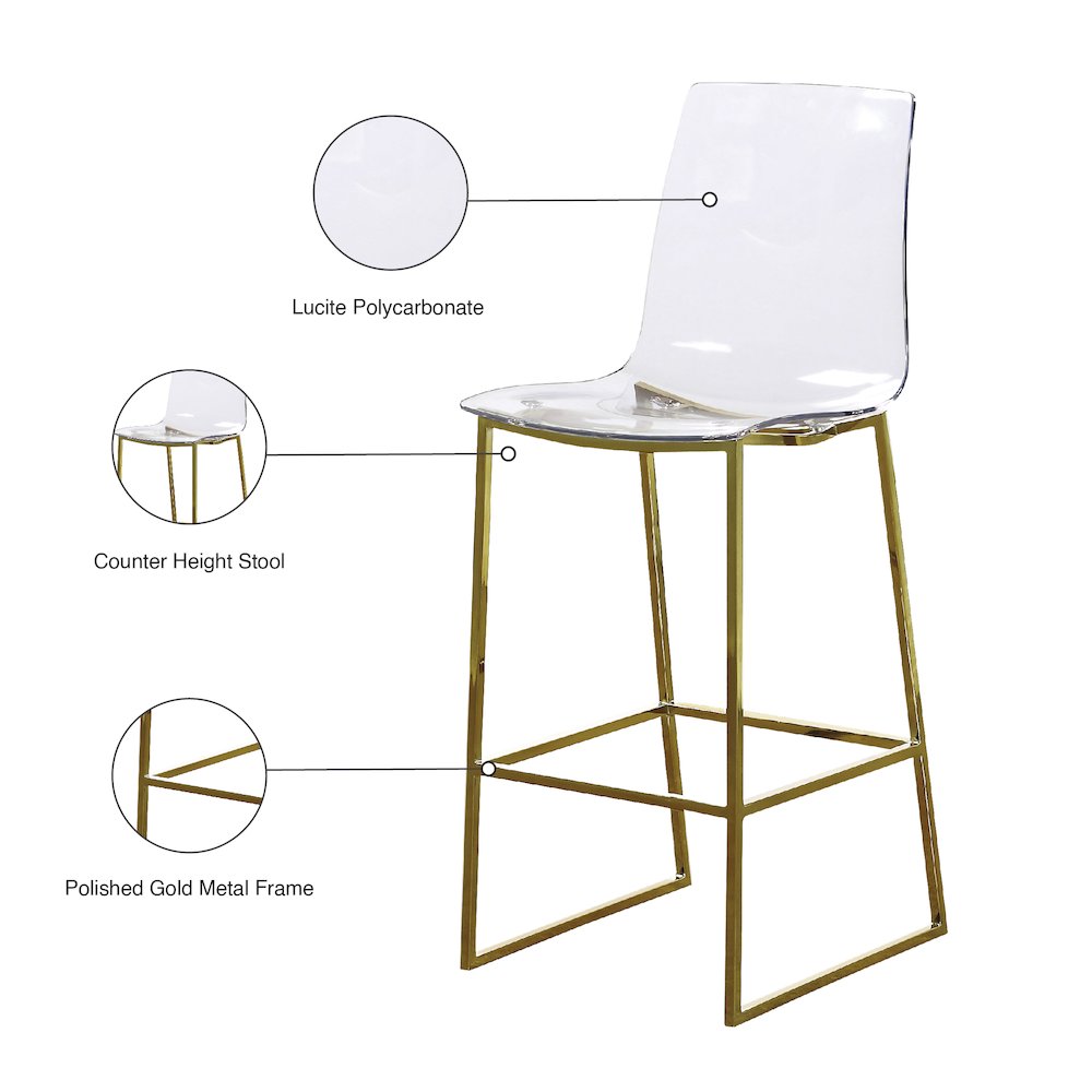 Lumen Gold Metal/Lucite Polycarbonate Stool. Picture 5