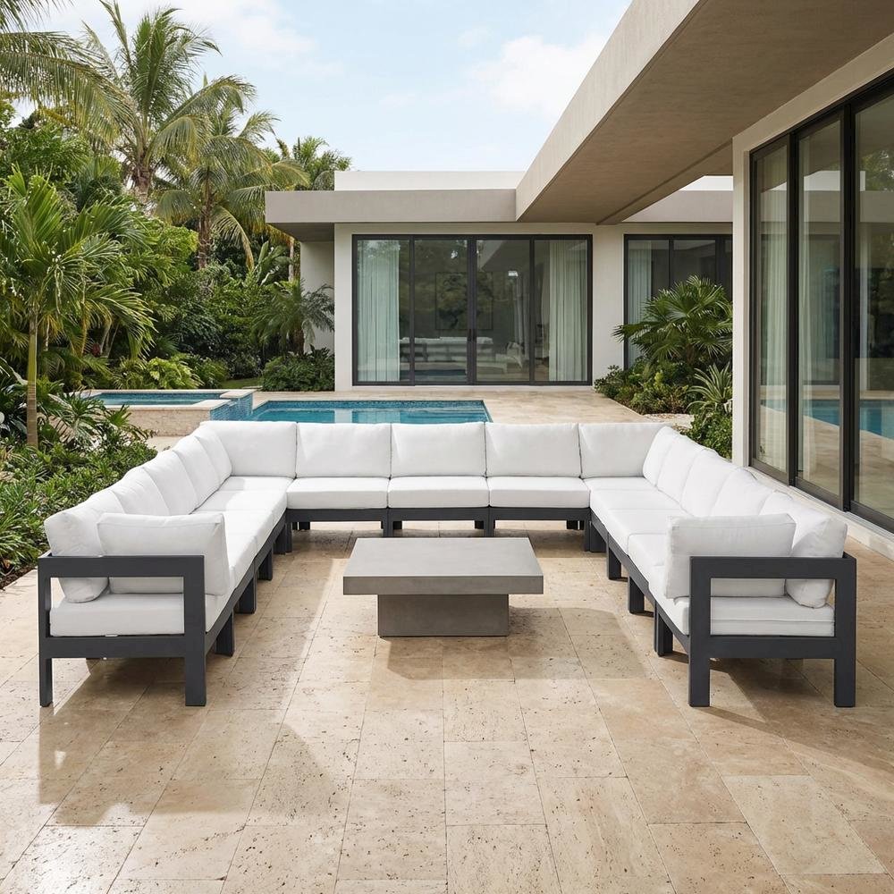 White Fabric Outdoor Patio Modular Sectional With Contemporary Style. Picture 3