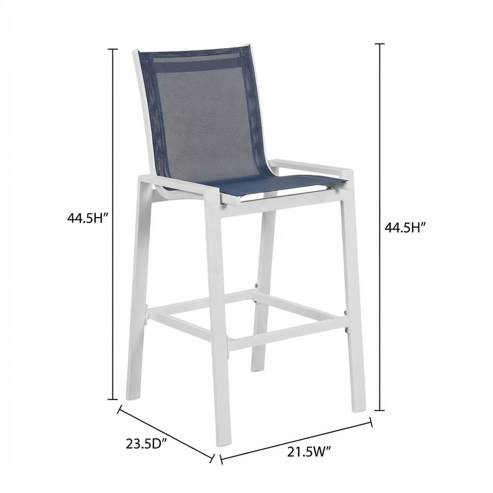 Navy Mesh Fabric Outdoor Patio Barstools Set Of 2 With Contemporary Style. Picture 7