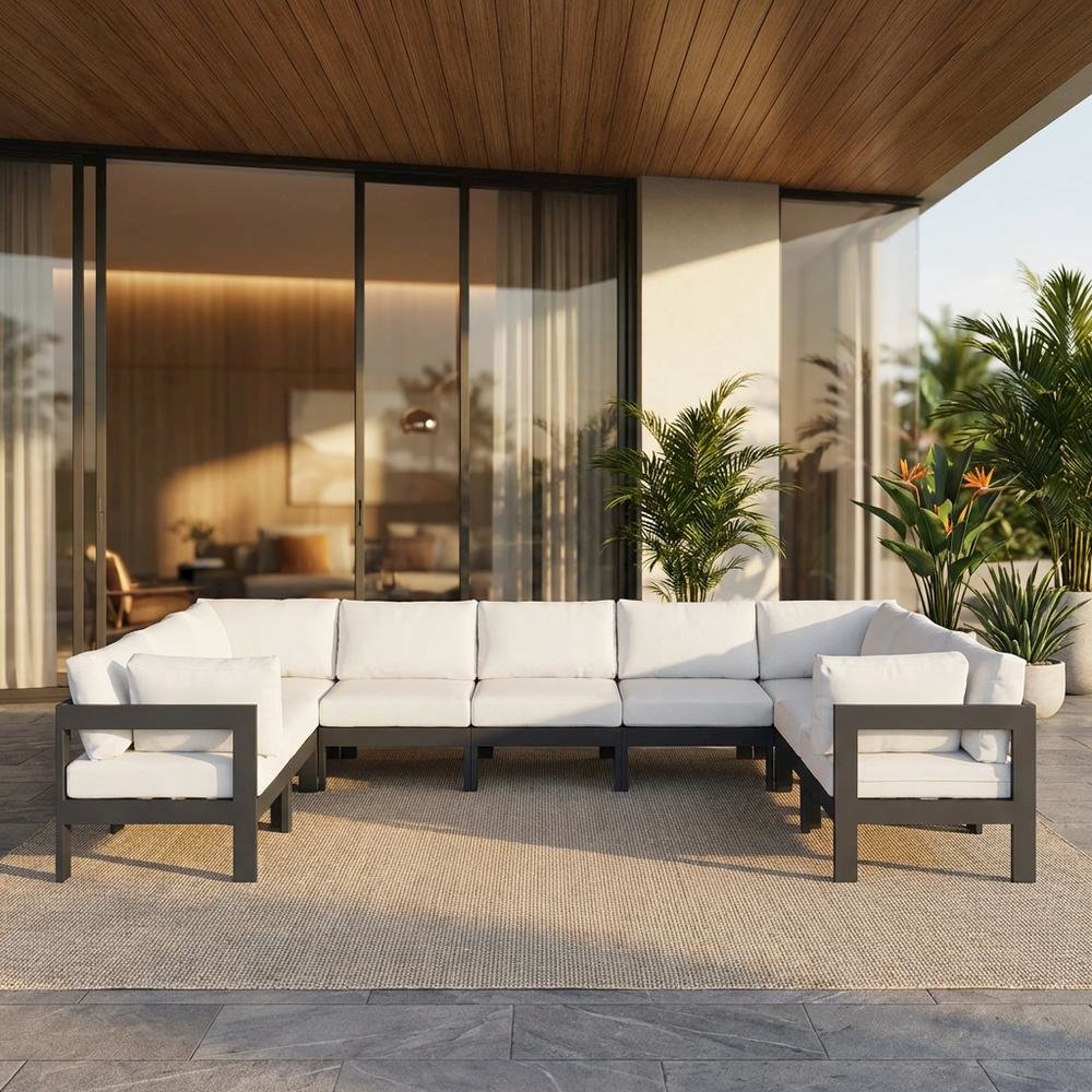 White Fabric Outdoor Patio Modular Sectional With Contemporary Style. Picture 2