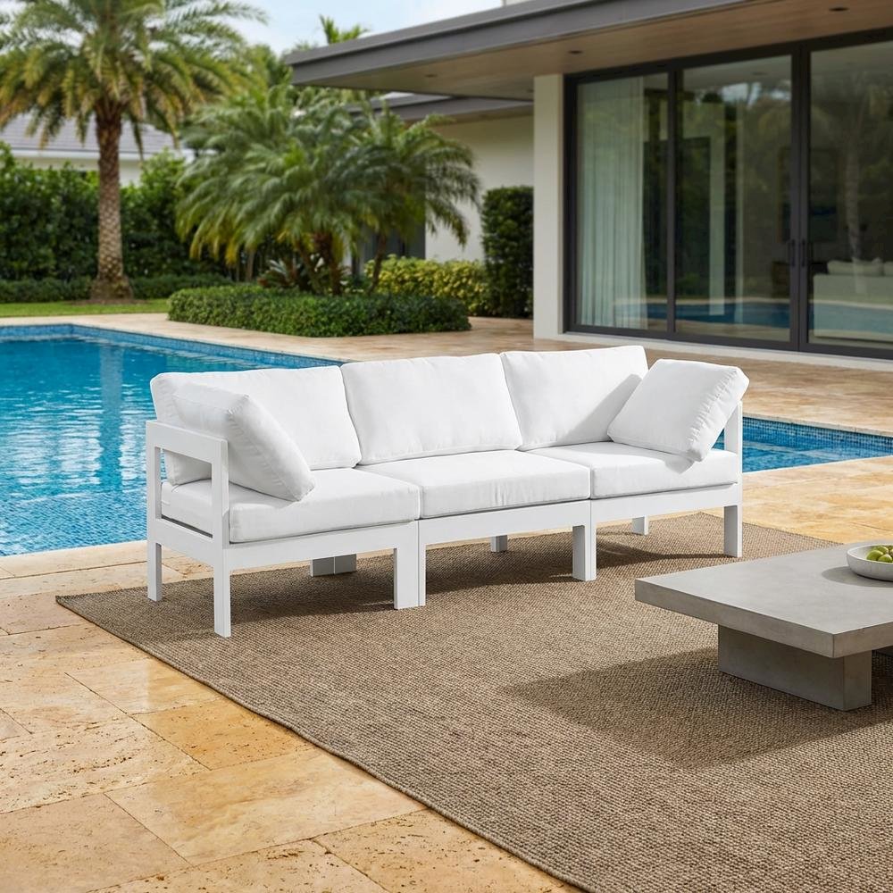 White Fabric Outdoor Modular Sofa With Contemporary Style And Cushioned Seating. Picture 3