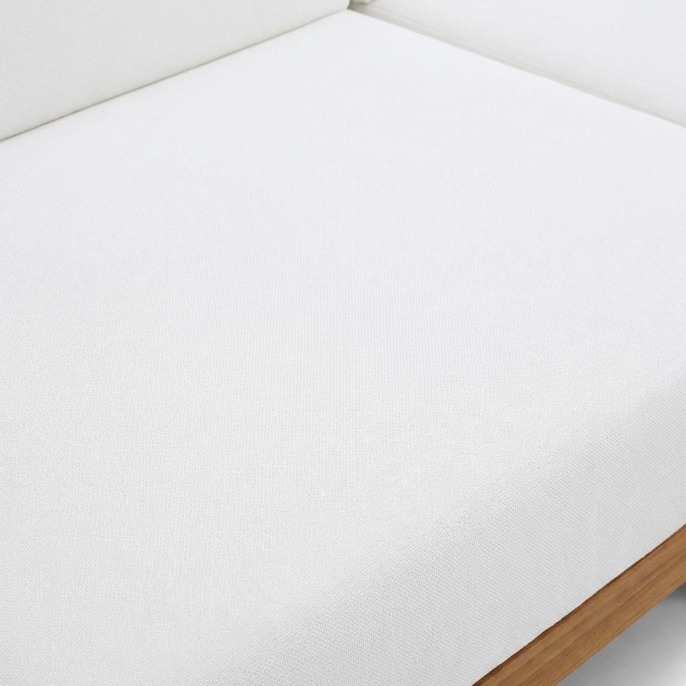 White Fabric Outdoor Patio Modular Sectional With Acacia Wood Finish. Picture 5