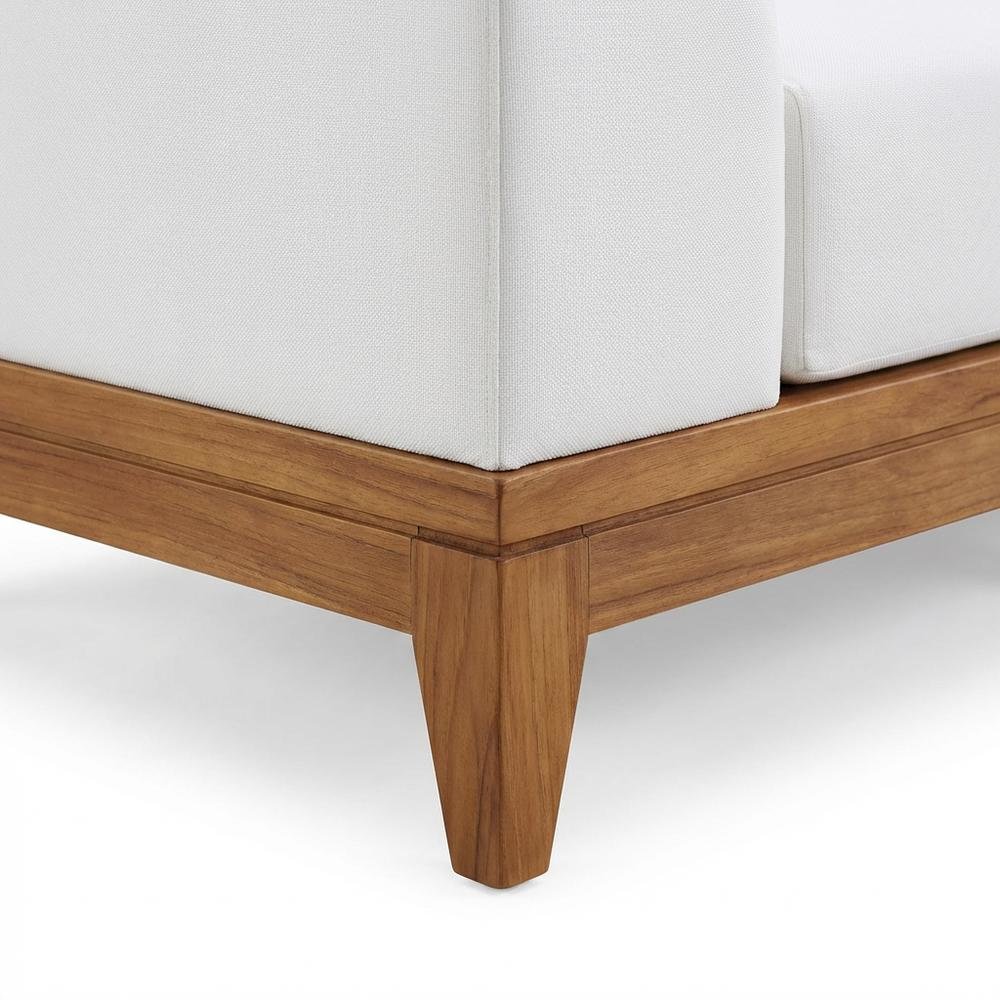 White Fabric Outdoor Patio Modular Sectional, Acacia Wood Finish, Contemporary. Picture 6