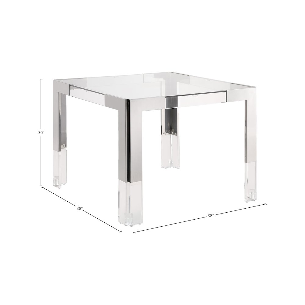 Casper 38" Chrome Glass Top, Acrylic And Steel Base Dining / Game Table. Picture 4