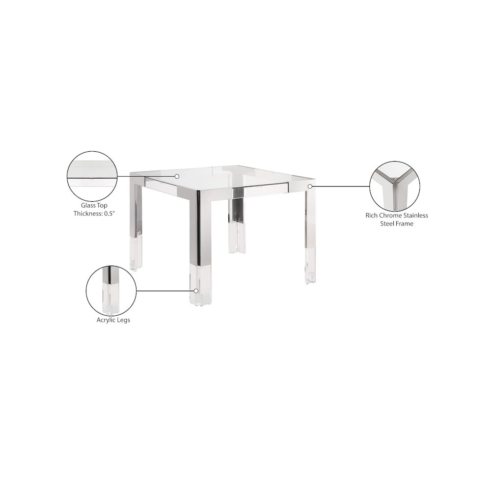 Casper 38" Chrome Glass Top, Acrylic And Steel Base Dining / Game Table. Picture 5