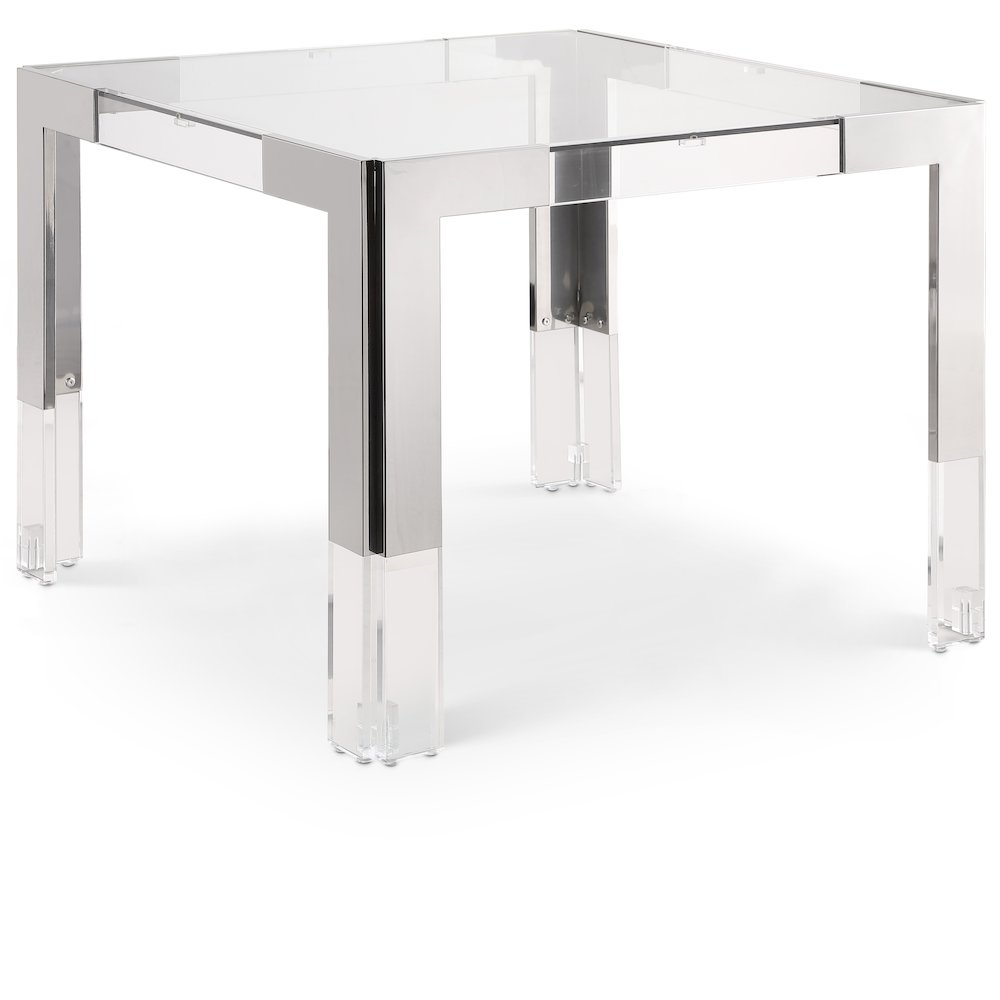 Casper 38" Chrome Glass Top, Acrylic And Steel Base Dining / Game Table. Picture 1