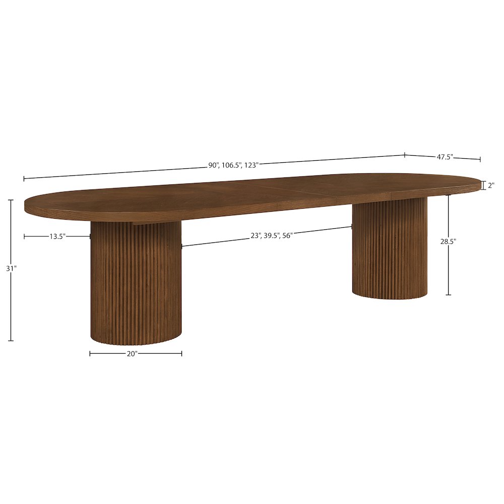 Belinda 90" / 106.5" / 123" Brown Oak Wood Dining Table. Picture 15