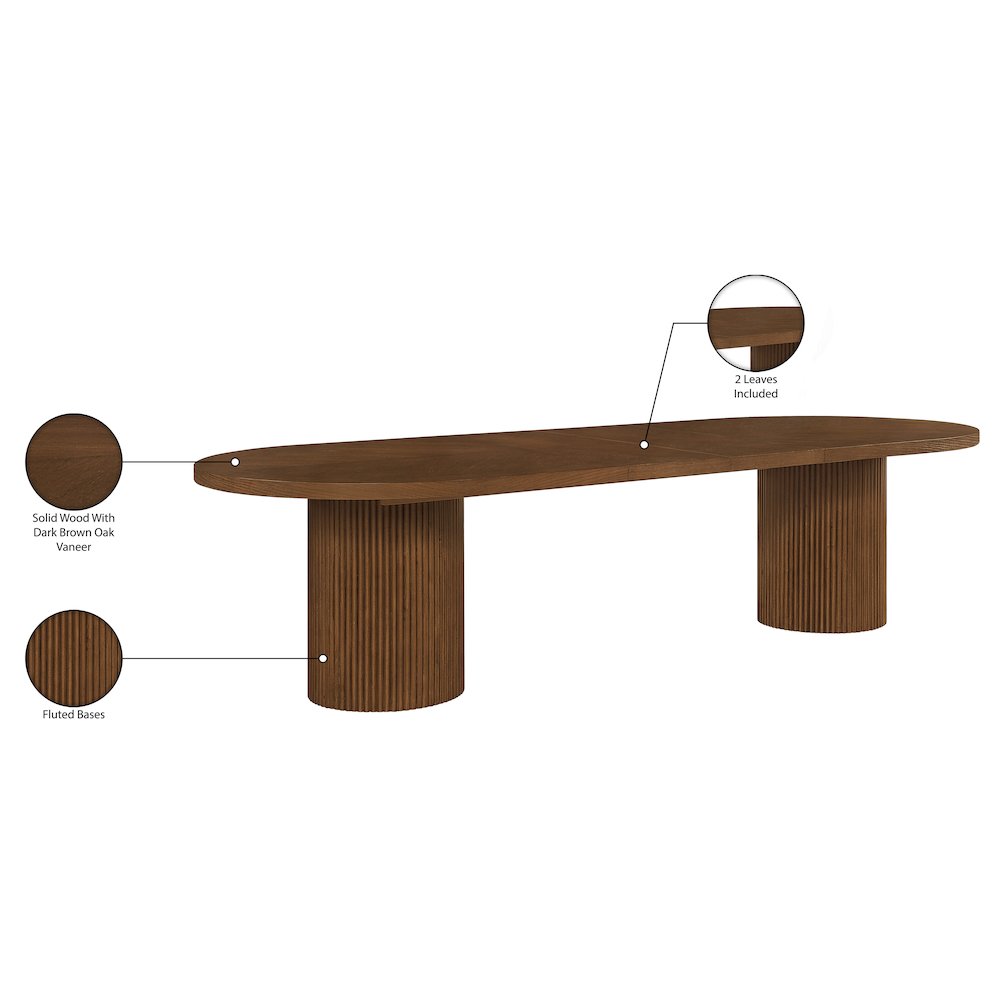Belinda 90" / 106.5" / 123" Brown Oak Wood Dining Table. Picture 16