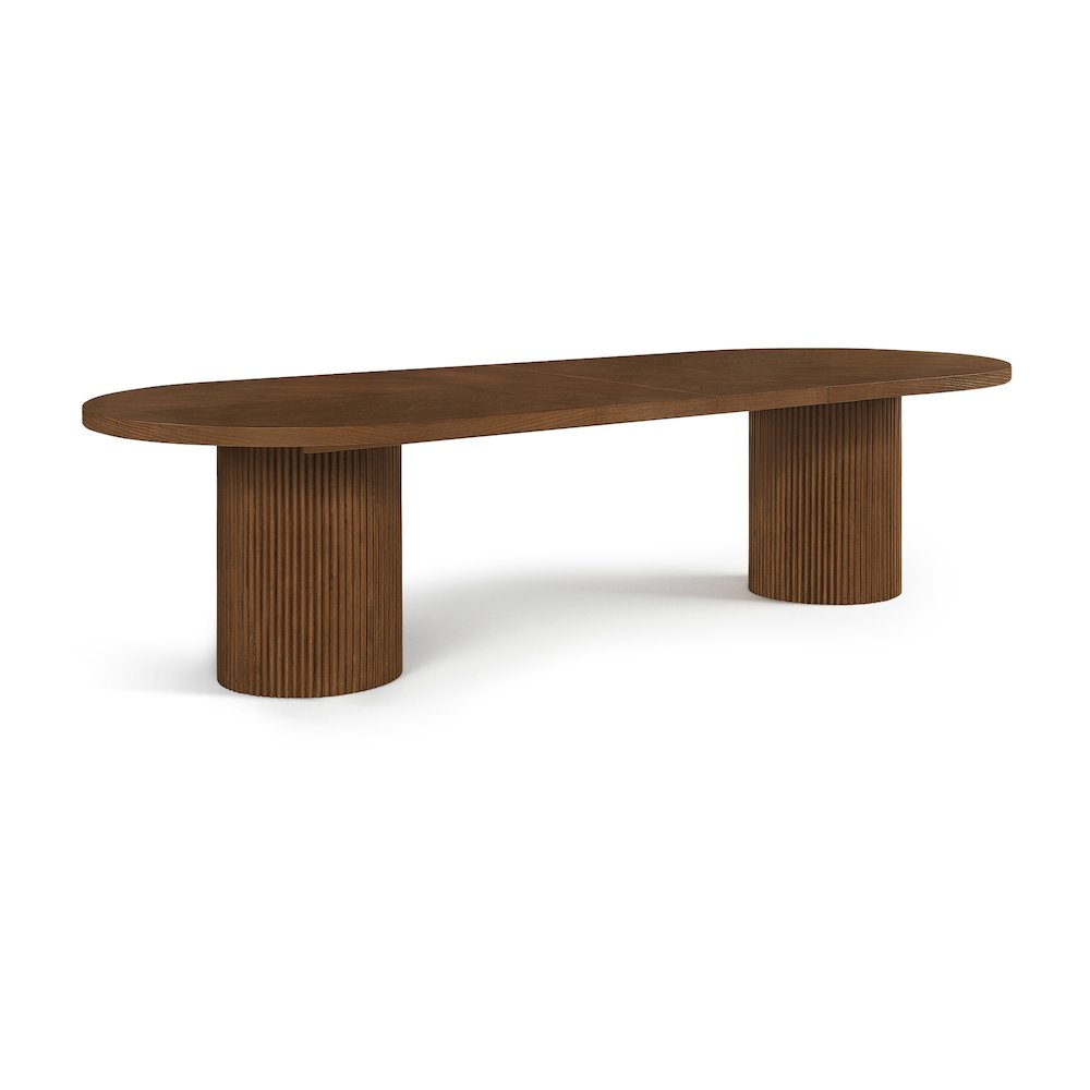 Belinda 90" / 106.5" / 123" Brown Oak Wood Dining Table. Picture 1