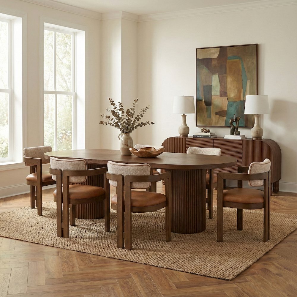 Belinda 90" / 106.5" / 123" Brown Oak Wood Dining Table. Picture 3