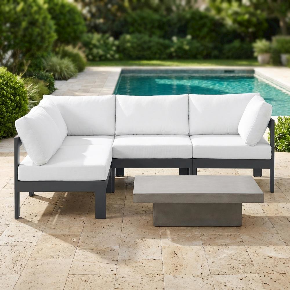 White Fabric Outdoor Patio Modular Sectional With Contemporary Style. Picture 3