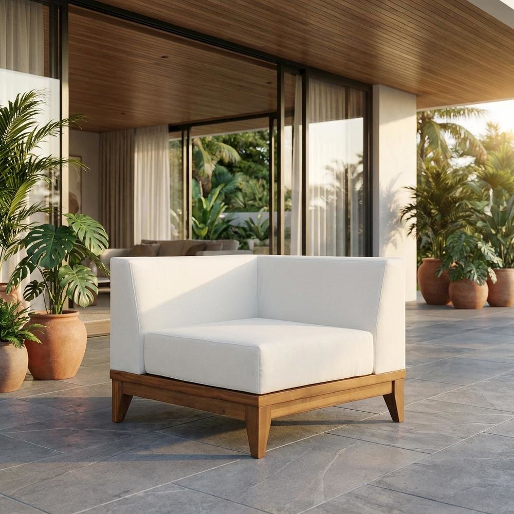 Contemporary White Fabric Outdoor Corner Chair With Finish. Picture 2