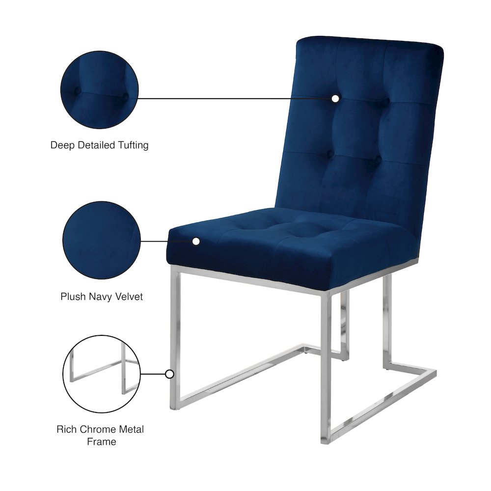 Alexis Navy Velvet Dining Chair, Set of 2. Picture 5