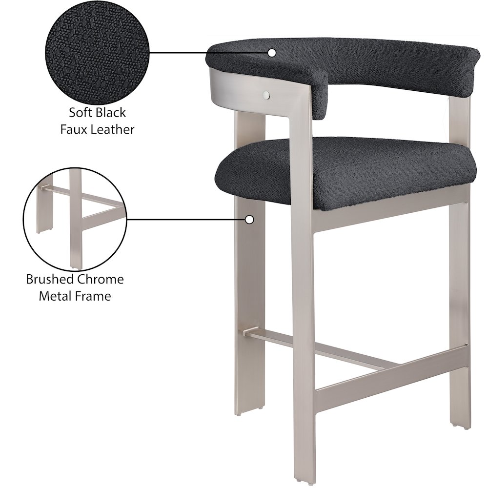 Romeo Black Boucle Fabric Counter Stool, Set of 2. Picture 7
