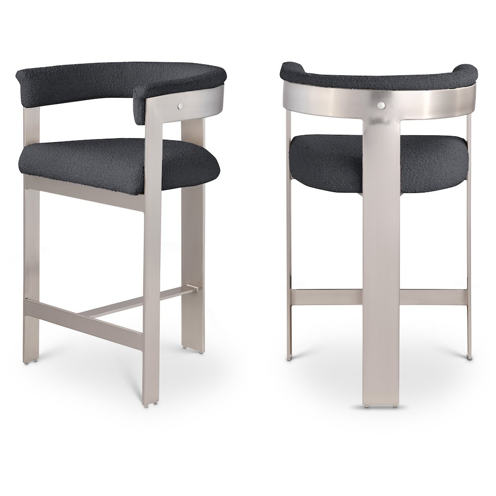 Romeo Black Boucle Fabric Counter Stool, Set of 2. Picture 1
