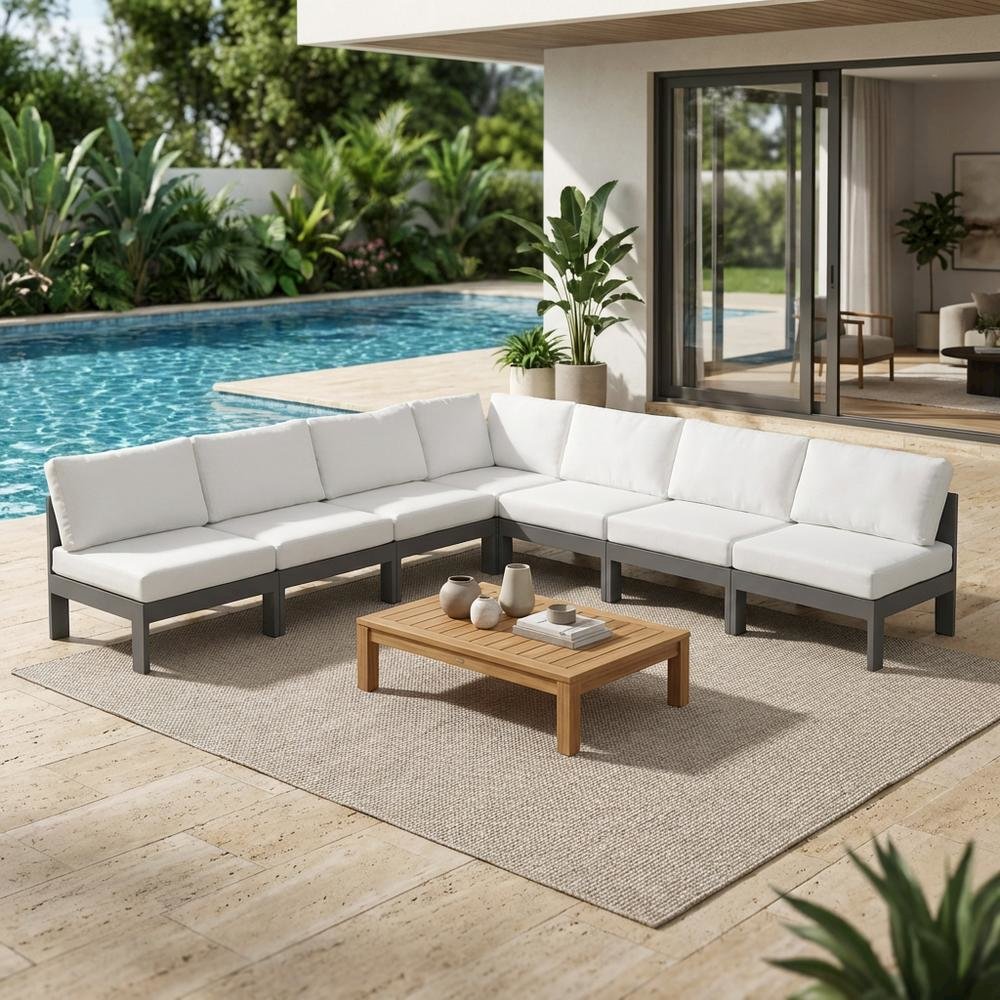White Fabric Outdoor Patio Modular Sectional For Contemporary Style Comfort. Picture 3