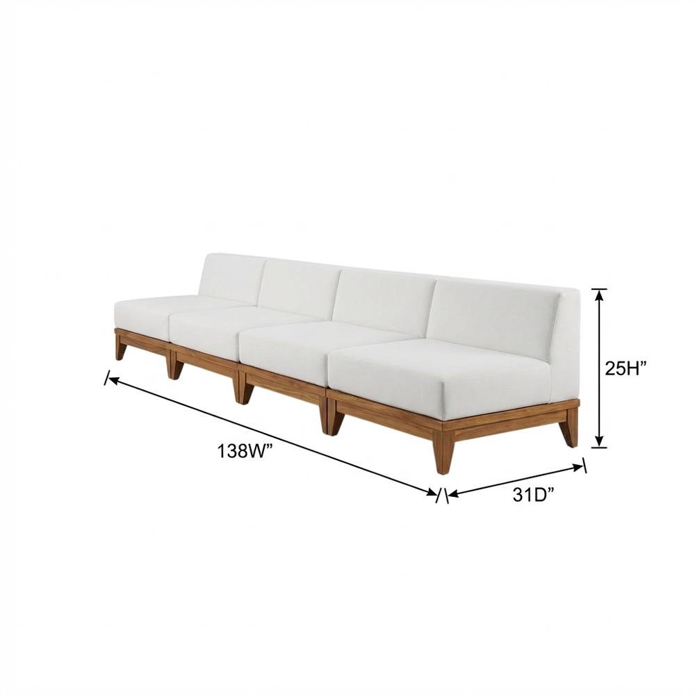 White Fabric Outdoor Modular Sofa With Acacia Wood Finish And Contemporary Style. Picture 7