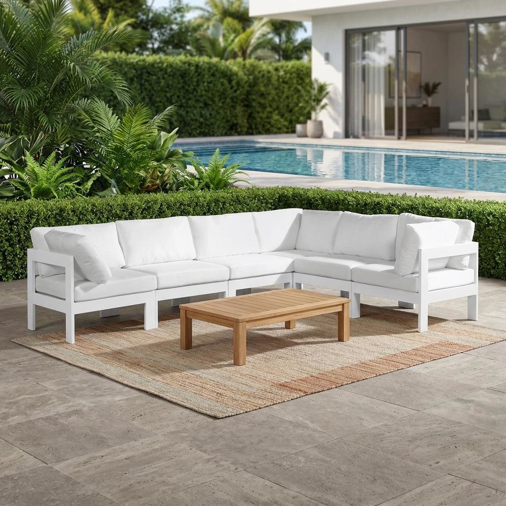 White Fabric Outdoor Patio Modular Sectional With Contemporary Style. Picture 3