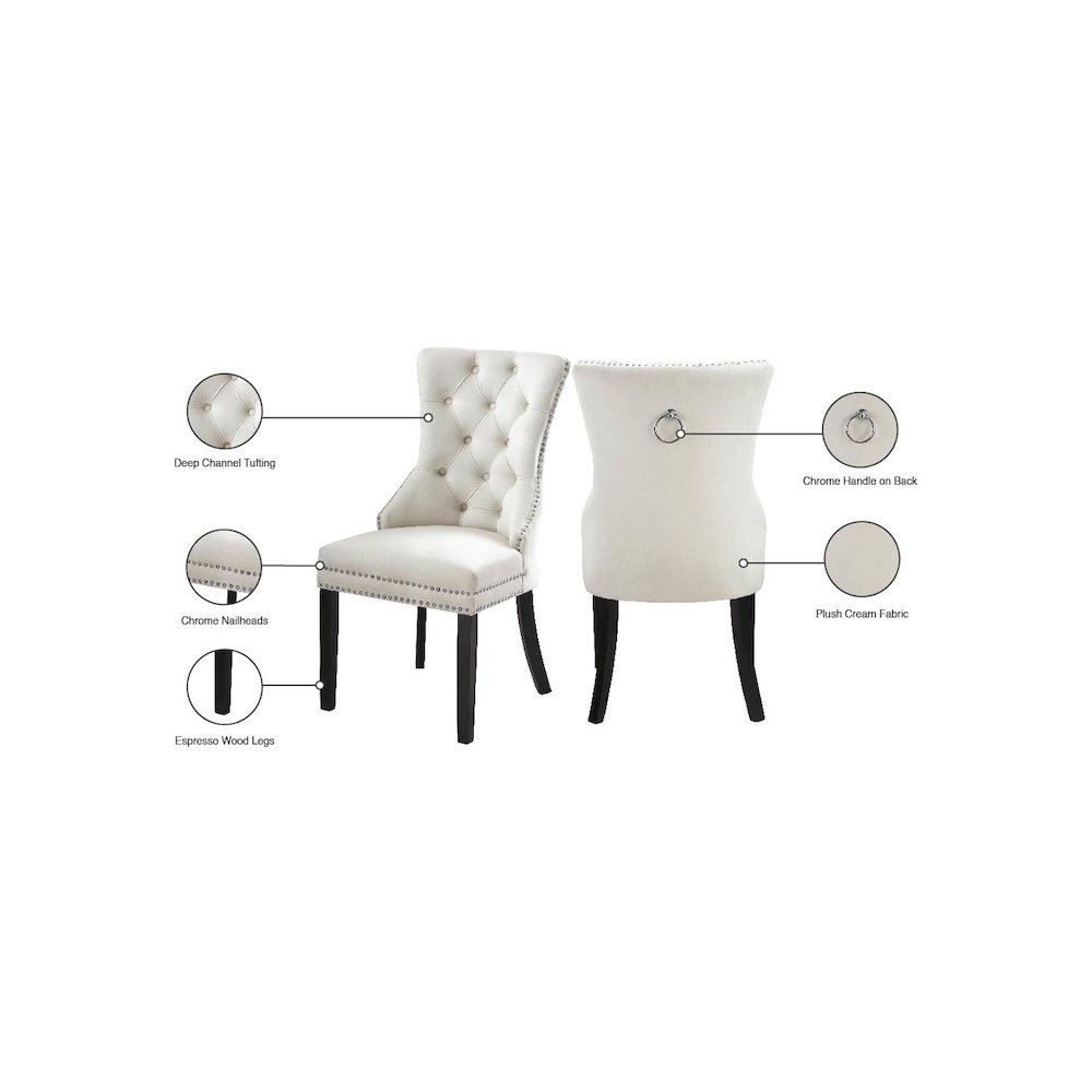 Nikki Cream Velvet Dining Chair, Set of 2. Picture 6