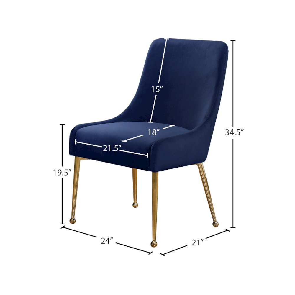 Owen Navy Velvet Dining Chair, Set of 2. Picture 4