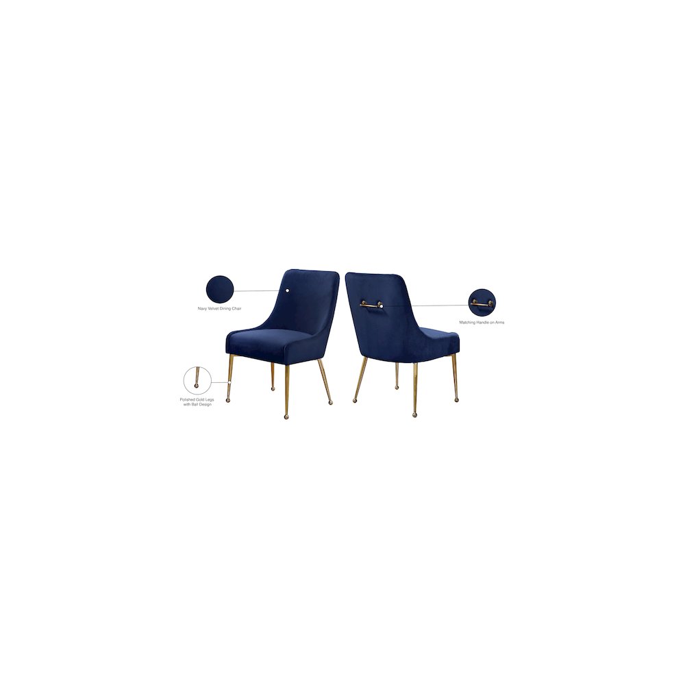Owen Navy Velvet Dining Chair, Set of 2. Picture 5