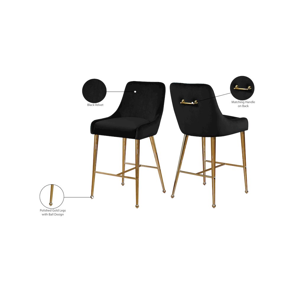 Owen Black Velvet Stool, Set of 2. Picture 5