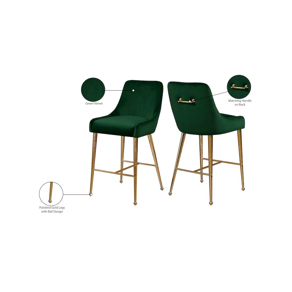 Owen Green Velvet Stool, Set of 2. Picture 5