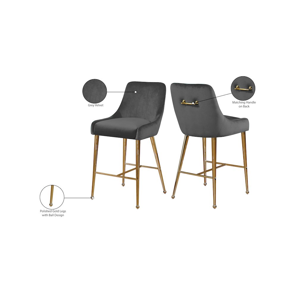 Owen Grey Velvet Stool, Set of 2. Picture 5