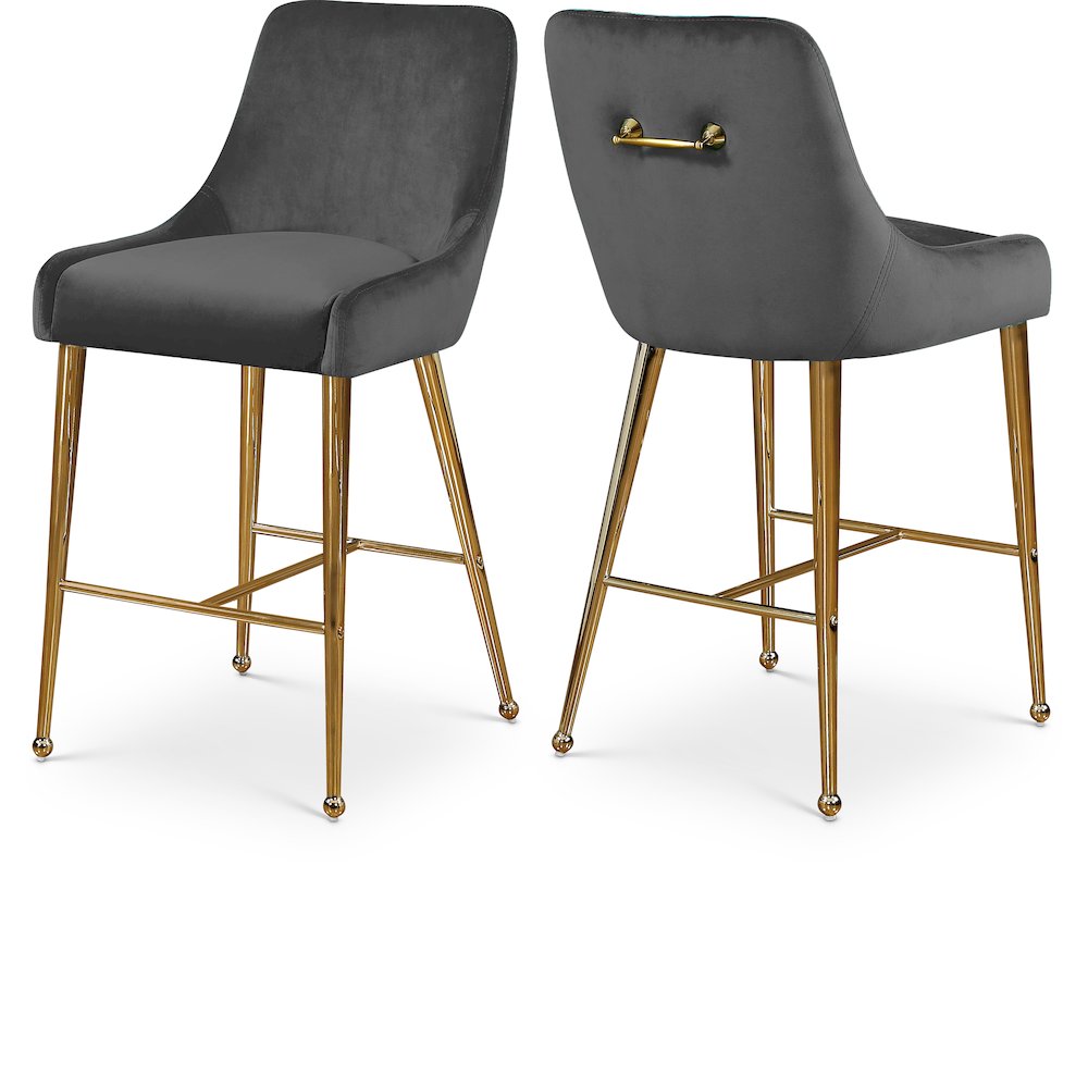 Owen Grey Velvet Stool, Set of 2. Picture 1