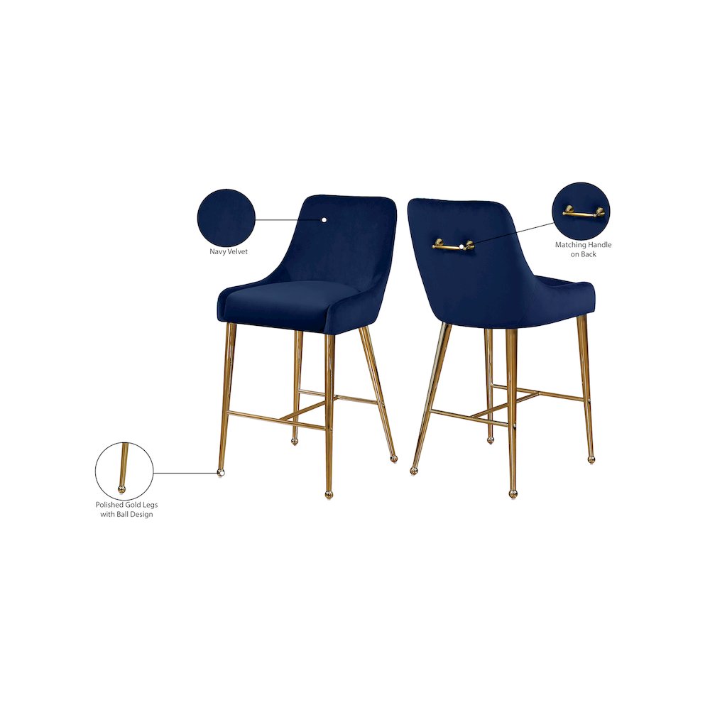 Owen Navy Velvet Stool, Set of 2. Picture 5