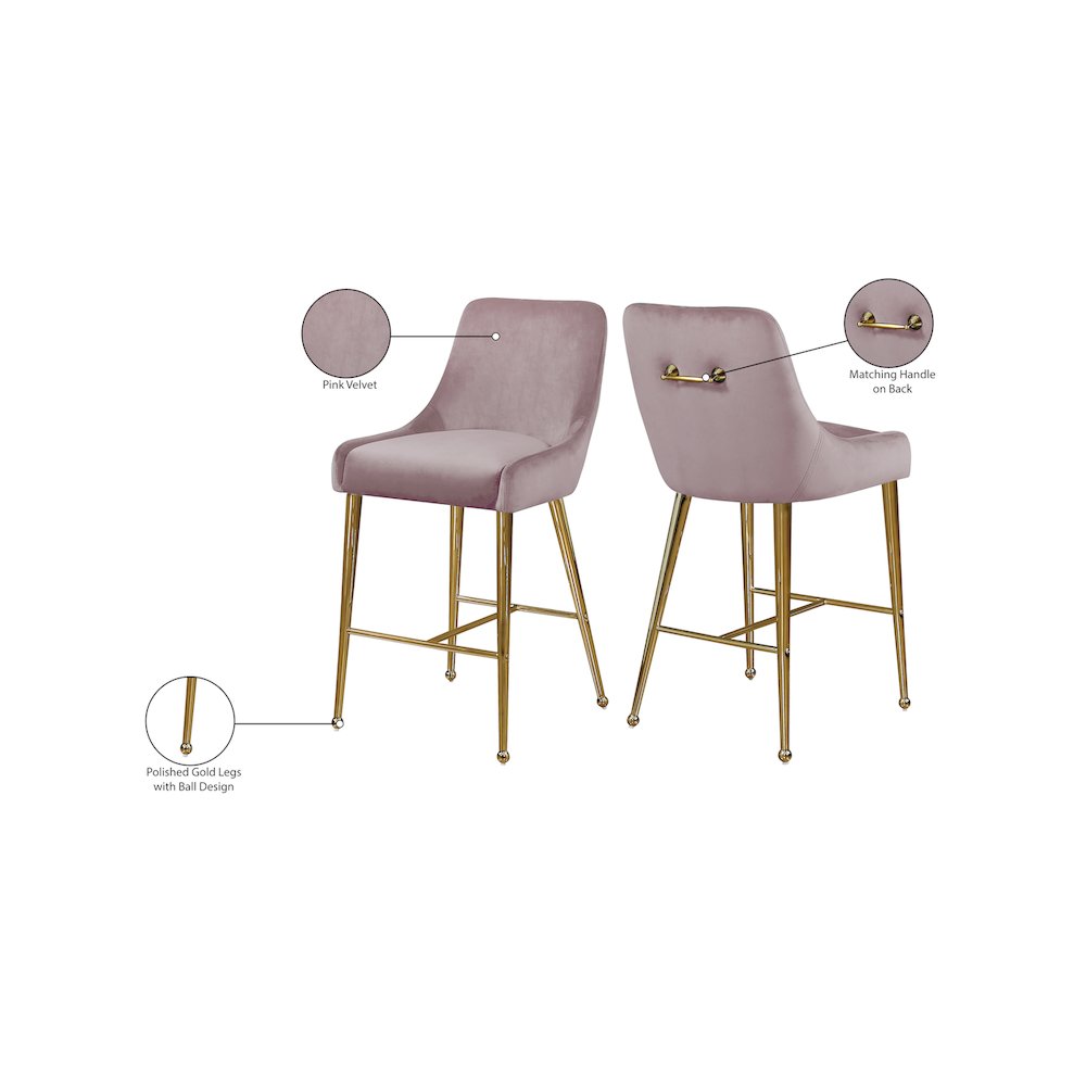 Owen Pink Velvet Stool, Set of 2. Picture 5