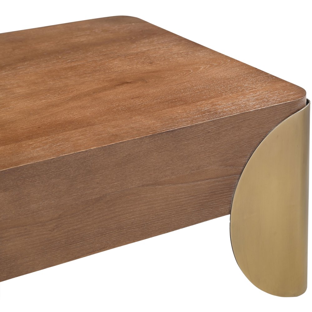 Cazari Brown Oak Wood And Iron Coffee Table. Picture 6