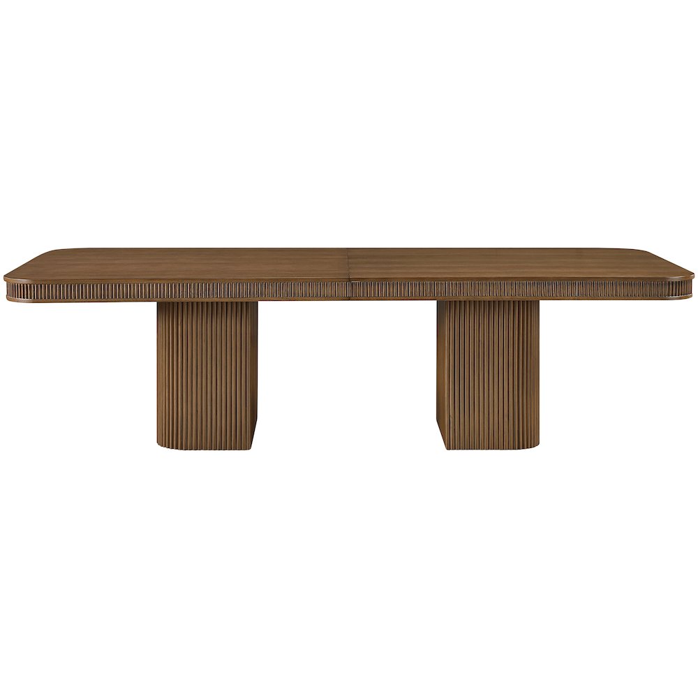 Mohari 112" / 160" Brown Solid Wood And Oak Veneer Dining Table (3 Boxes). Picture 11