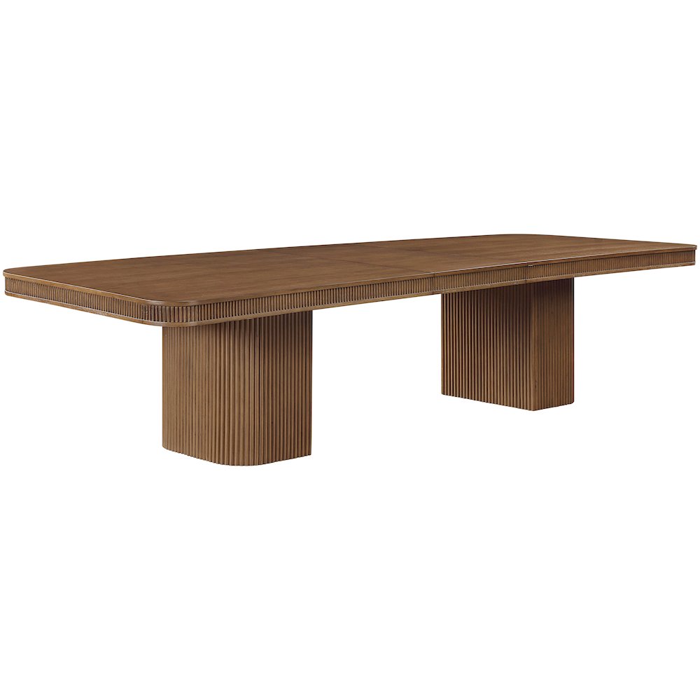 Mohari 112" / 160" Brown Solid Wood And Oak Veneer Dining Table (3 Boxes). Picture 5