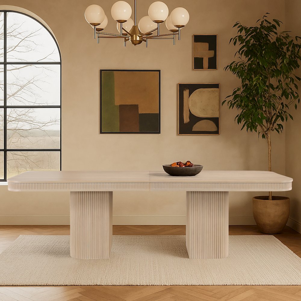 Mohari 112" / 160" Natural Solid Wood And Oak Veneer Dining Table (3 Boxes). Picture 7