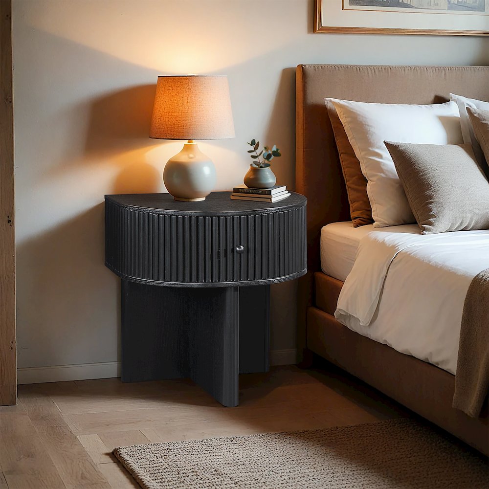 Cortland Black Acacia Veneer And Solid Wood Night Stand. Picture 2