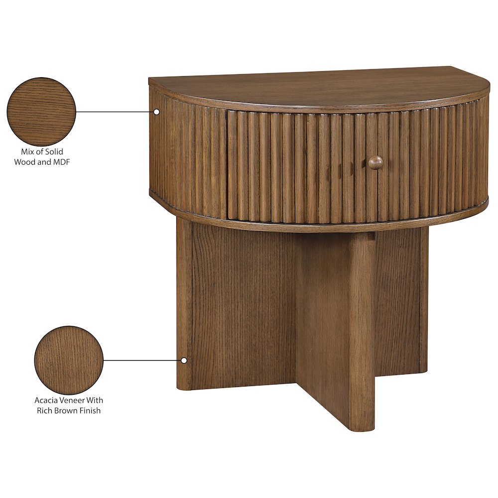 Cortland Brown Acacia Veneer And Solid Wood Night Stand. Picture 11