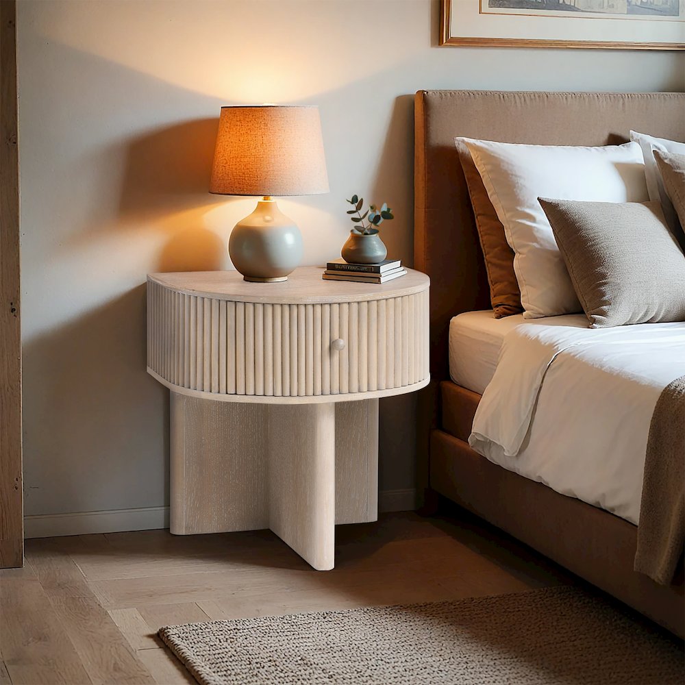 Cortland Natural Acacia Veneer And Solid Wood Night Stand. Picture 2