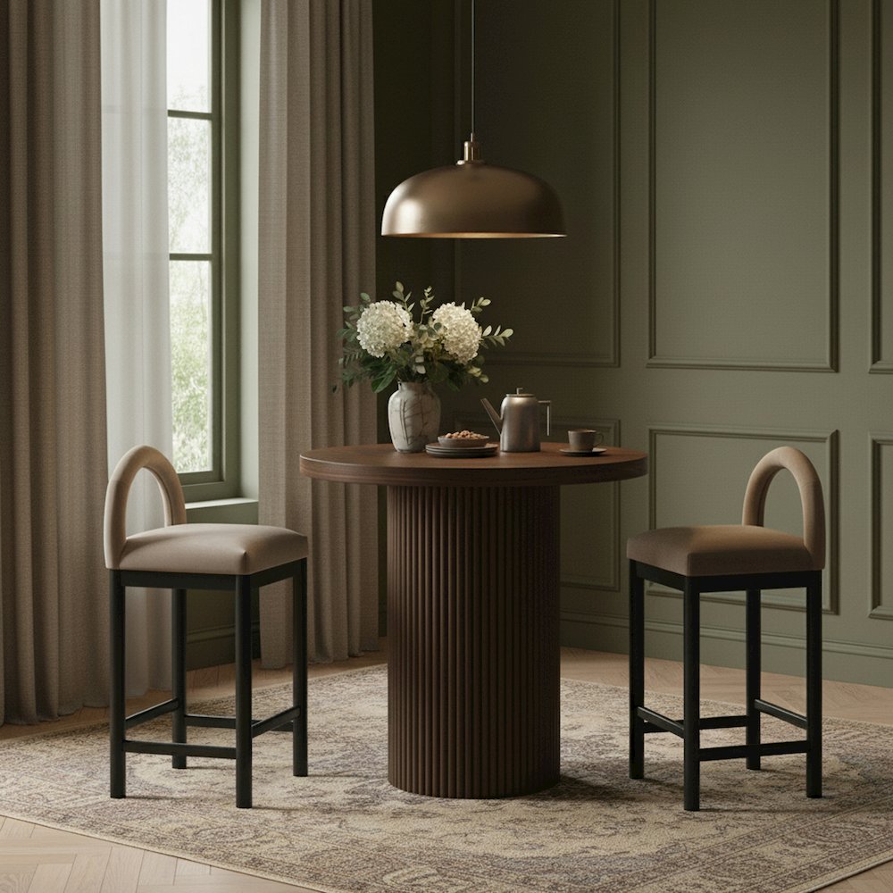 Belinda Brown Oak Veneer And Solid Wood Counter Height Table. Picture 2