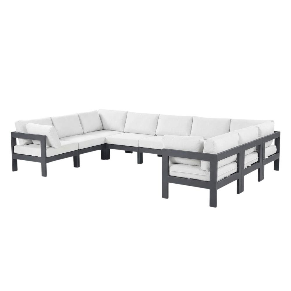 White Fabric Outdoor Patio Modular Sectional With Contemporary Style. Picture 1