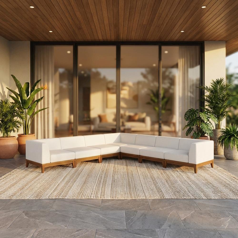 Contemporary White Fabric Outdoor Patio Modular Sectional For Lounge Area. Picture 2
